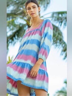 OUTERKNOWN - Dress Soft Pink /blue/cream striped.  M